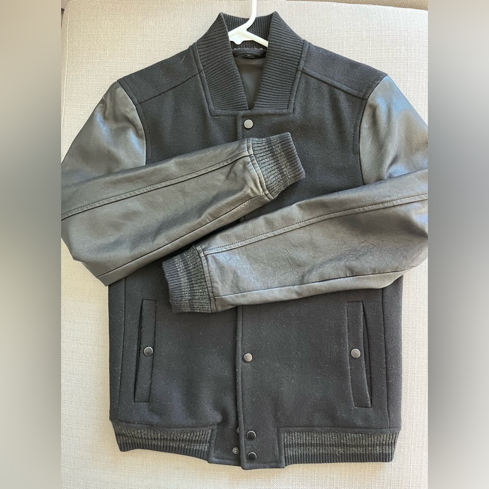 All Saints ‘Toku’ Varsity Bomber Jacket, Wool and Leather